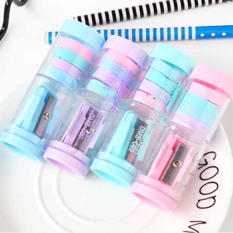 Sacapuntas de Color caramelo con gomas de borrar, sacapuntas Kawaii para niñas, , útiles escolares