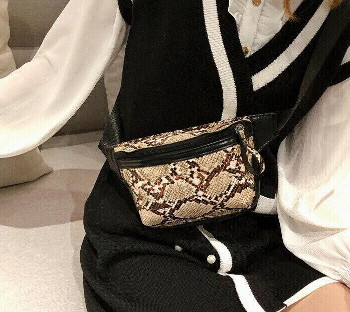 Estampado de serpiente de bolso de la cintura para las mujeres de cuero de serpiente pu cintura bolsa mujer bolsa de cintura teléfono móvil correa del kit bolsa