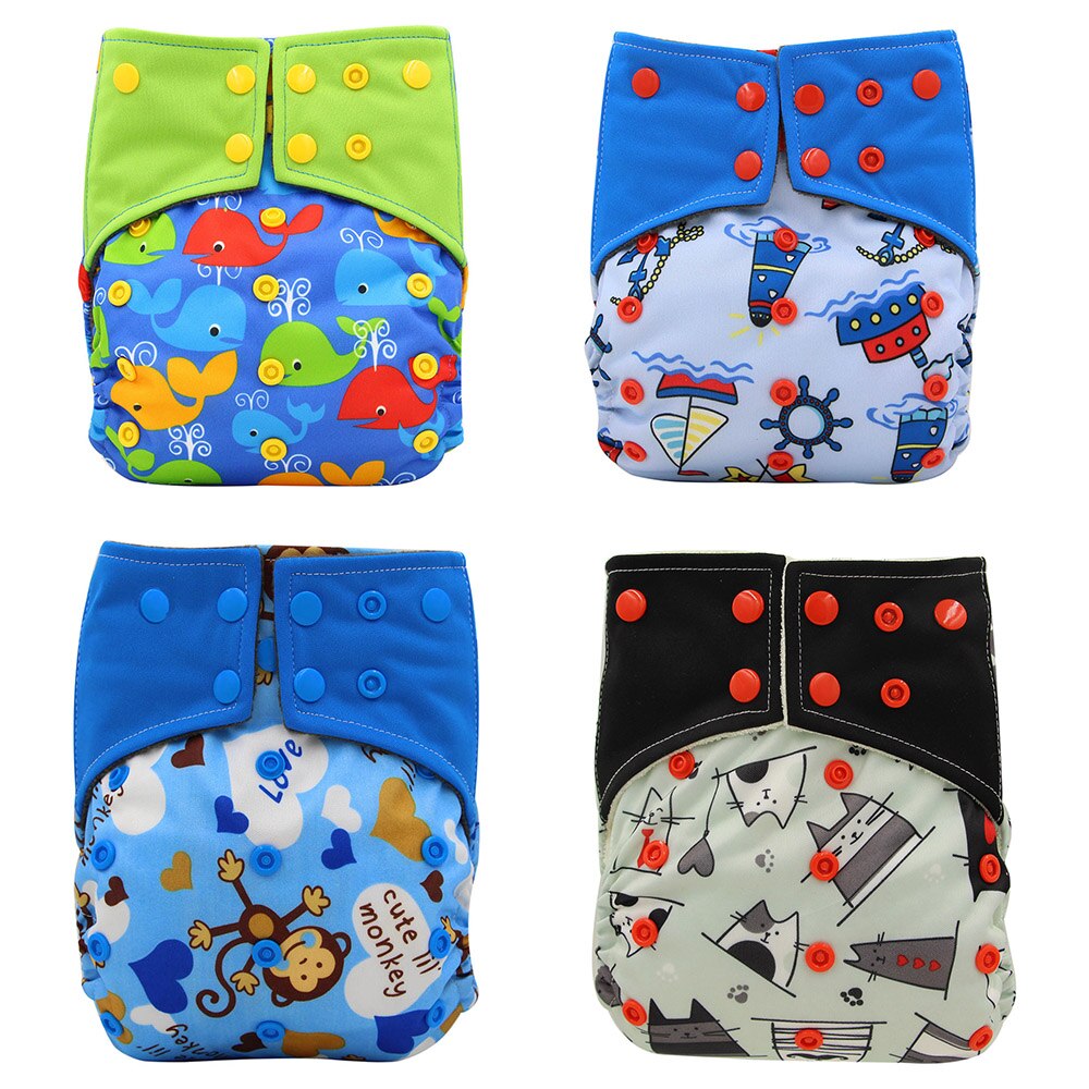 4PCS/Pack Washable AI2 Cloth Diapers Bamboo Charcoal Inner Baby Diaper Cover Washable Reusable Pocket Diaper Baby Nappies