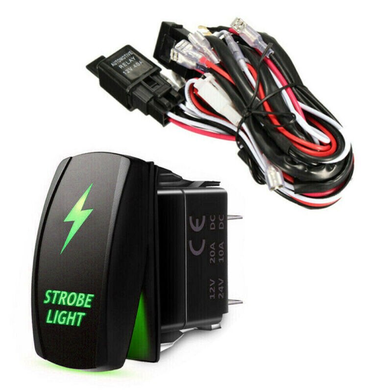 Wiring Harness Kit Green LED Work Light Bar Toggle Rocker Switch 40A Relay Wiring Harness Kit 12V 5 Pin LED Rocker Switch: Strobe Light