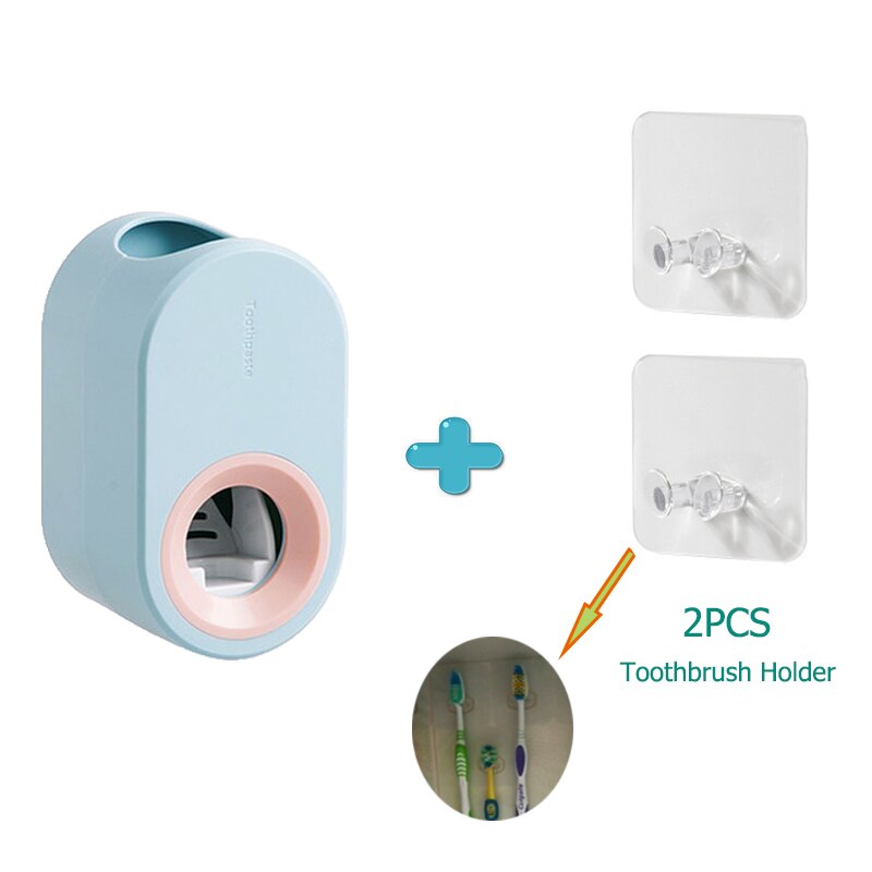 Toothpaste Squeezer Set With Toothbrush Holder Adhesive Automatic Toothpaste Dispenser For Kid Adult Bathroom badkamer accessory: Sky blue 02