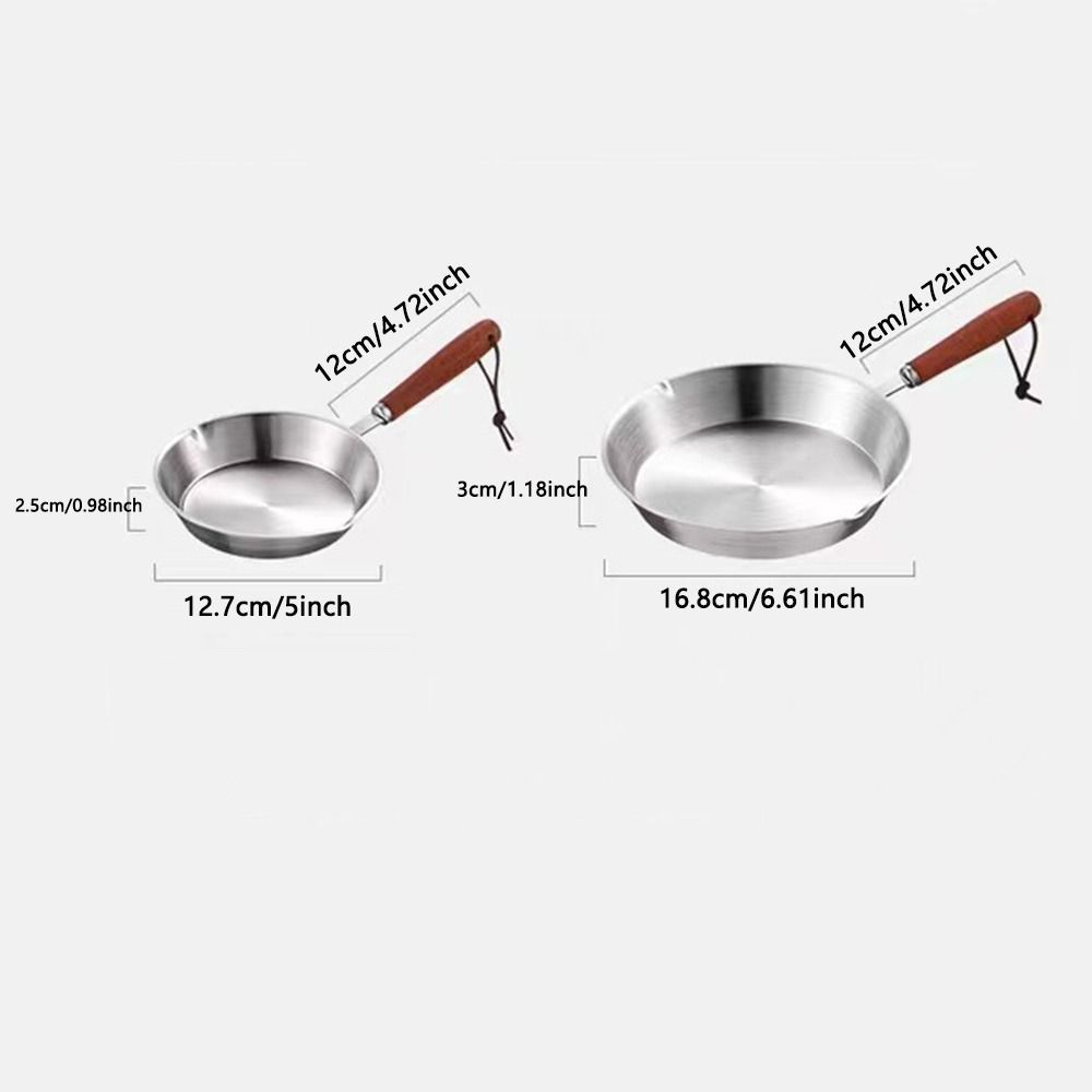 Easy To Clean Flat Bottom 304 Stainless Steel Frying Pan Wooden Handle Oven Safe Cooking Pan Nonstick 12/16cm Omelette Pan Home