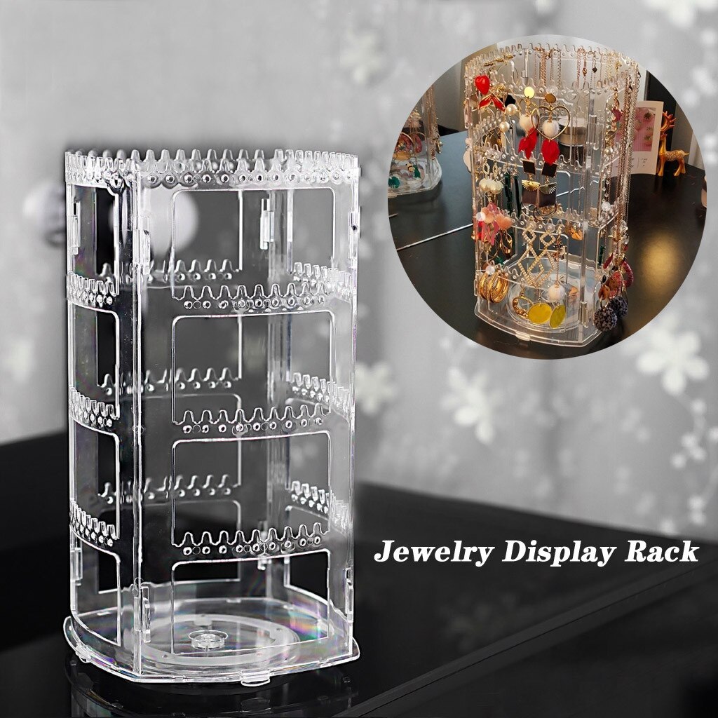 4 Tiers Earring And Jewelry Organizer 360-Degree Rotating Jewelry Display Rack Storage Rack Earring Necklace Chain Organizer