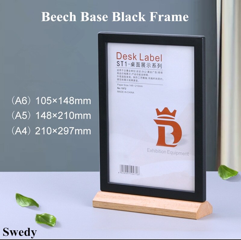 A5 T-Shape Double Side Acrylic Sign Holder Display Stand Menu Paper Holders Plastic Message Boards Poster Picture Frame: A5 Wood Base Black