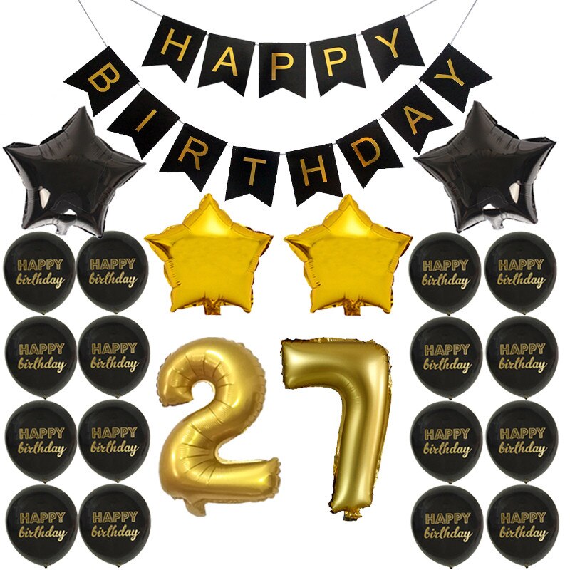 Happy Birthday Banner Balloon Adlut 33 30th Birthday Party Decoration 16 17 21 22 24 25 26 27 Years old Birthday Party Blloons: 27