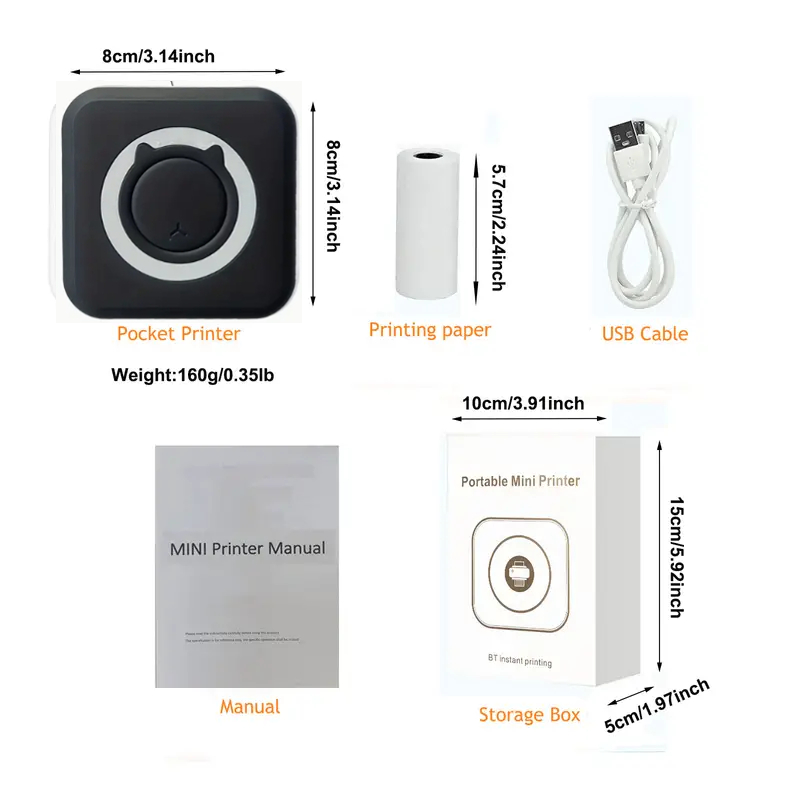 Portable Mini Thermal Printer Wirelessly BT 203dpi Photo Label Memo Wrong Question Printing With USB Cable Imprimante Portable: green