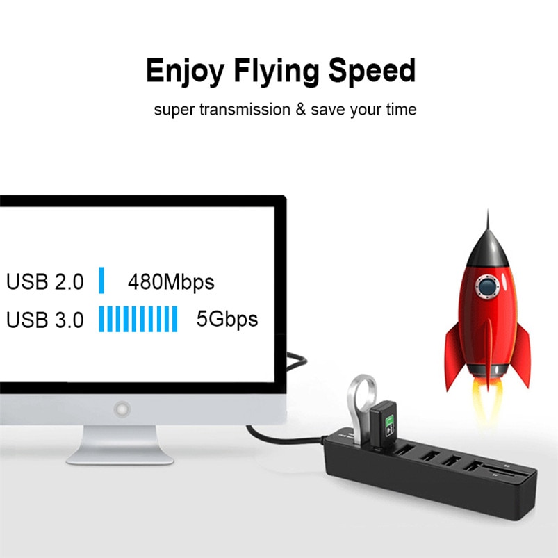 Connecteur USB, Hub USB 3.0 Multi Hub USB 3.0, séparateur USB 2.0 3 / 6 Ports, Hab, Micro TF/SD à grande vitesse, lecteur de cartes, accessoires d'ordinateur pour PC