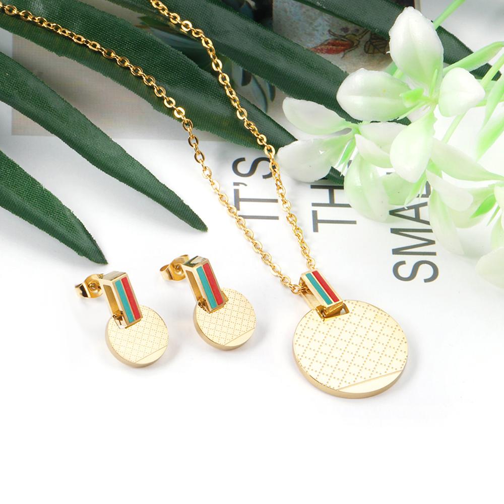 Luxusteel Rvs Sets Goud Kleur Ronde Hanger Necklce Oorbellen Brinco Party Vrouwen