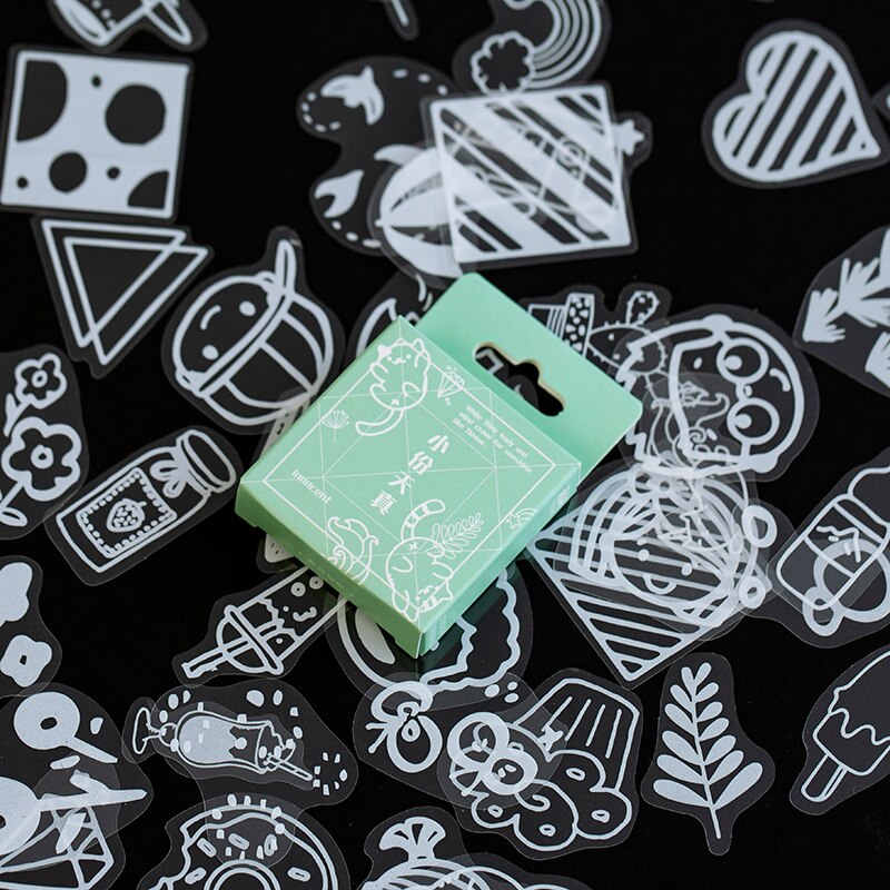 50 stuks/pak witte kanten transparante schattige kawaii decoratie stickers in een doosje voor planners, scrapbooks, briefpapier, japanse dagboekstickers: 3