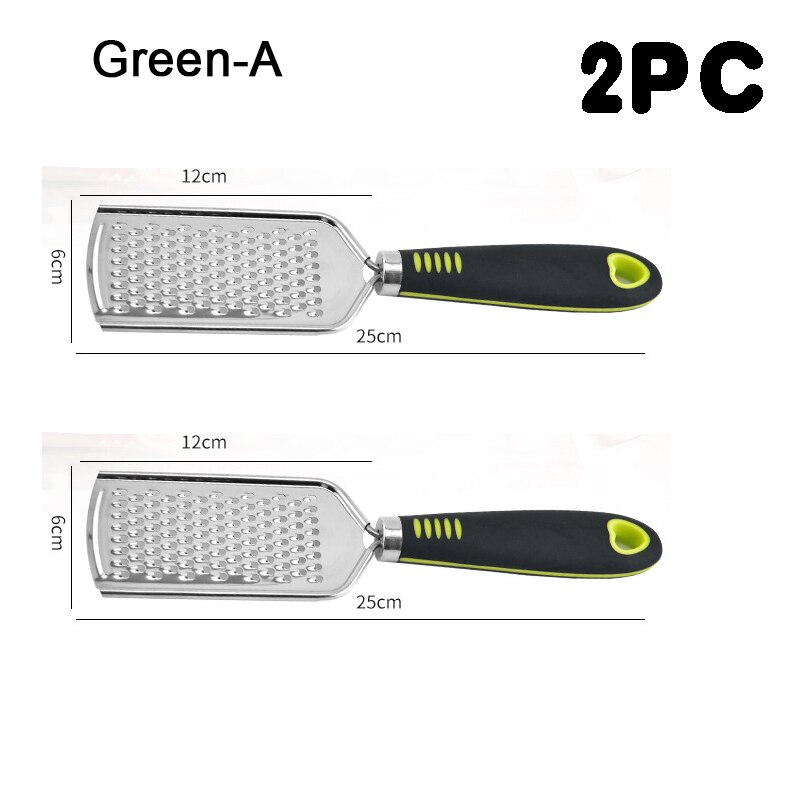 Cheese Grater Stainless Steel Grater Peeler Citrus Ginger Garlic Slicer Long Handle Cheese Planer Shavings Knife Kitchen Tool: Green-A-2PC