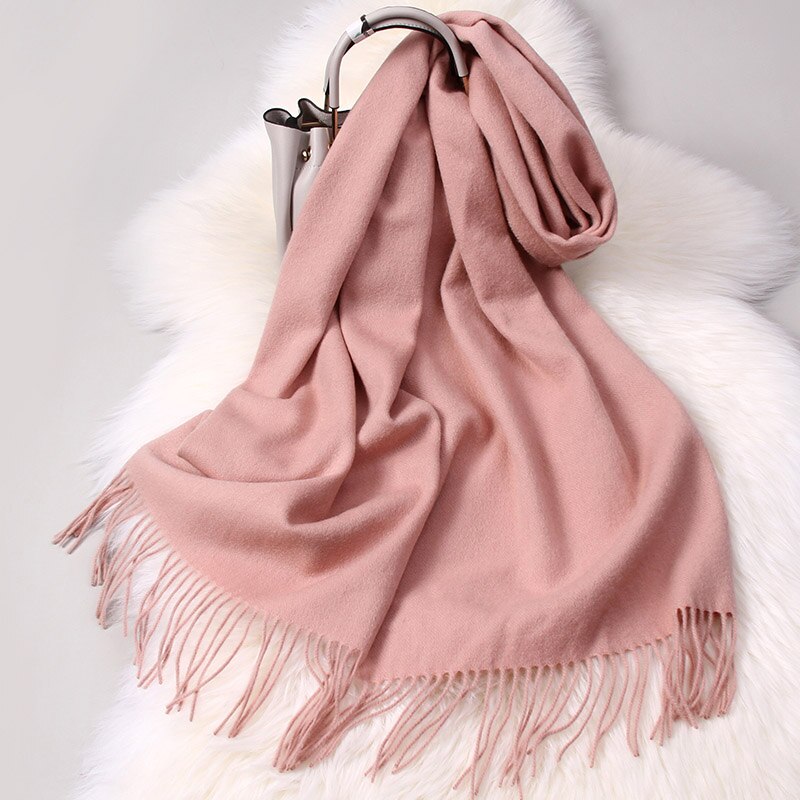 Vinter kvinder tørklæde woo solid echarpe wraps til damer foulard femme med kvast varm merino rød uld tørklæder kashmir: Rouge pink