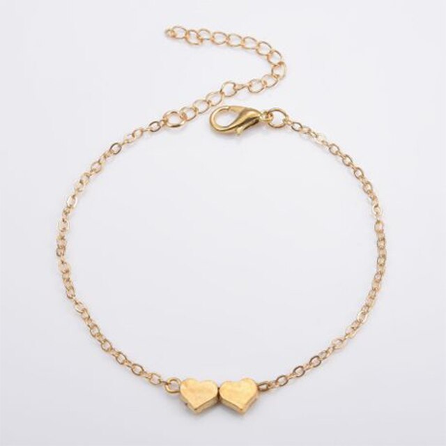 Gold Bracelet Heart Ankle for Teen Vintage Charm Hand Chain Under 2 Dollar Adjustable Boho Lover Jewelry for Women: Gold
