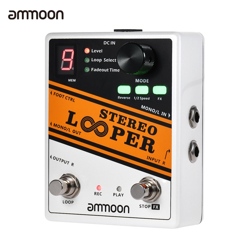 Ammoon stereo looper loop record guitar effekt pedal 10 uafhængige loops max 10 min optagetid guitar pedal guitar tilbehør
