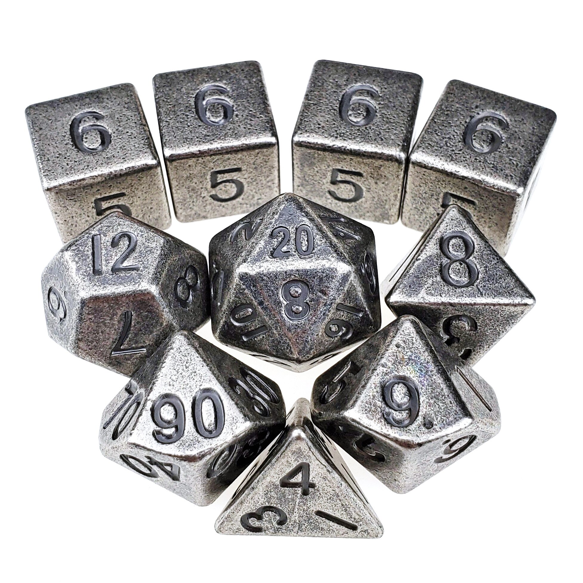 Rollooo Super Heavy Metal Dice with Large Numbers Antique Color Standard 7 + 3 Extra d6s Total 10pcs