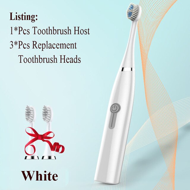 Brosse à dents électrique étanche 3 en 1, brosse à dents électrique sonique améliorée, brosse à dents ultrasonique intelligente remplaçable, meilleur: white