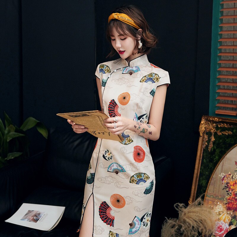 Chinese jurk qipao meisje zomer print damesjurken: A / M