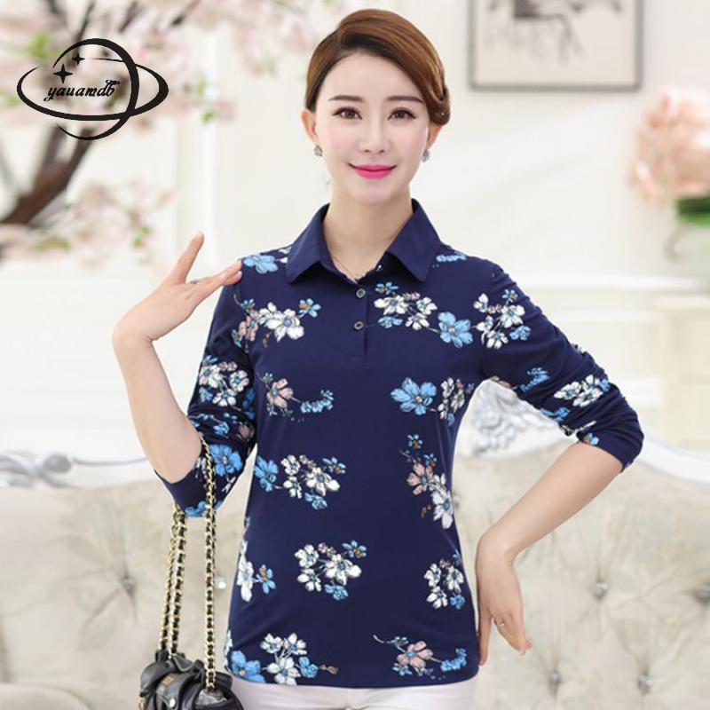 YAUAMDB femmes polos été L-4XL femmes hauts t-shirts imprimer vêtements à manches longues boutons minces dames vêtements ly59