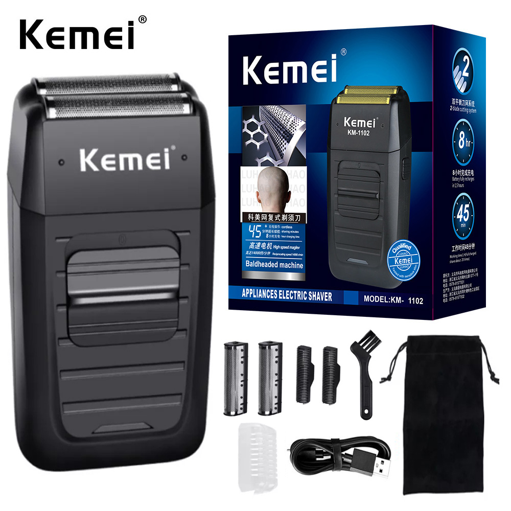 Kemei KM-1102 Wiederaufladbarer Akku-Rasierer für Männer, Zwilling-Klinge-Rasierer mit hin- und hergehendem Bart, Gesichtspflege, multifunktionaler stärker Trimmer