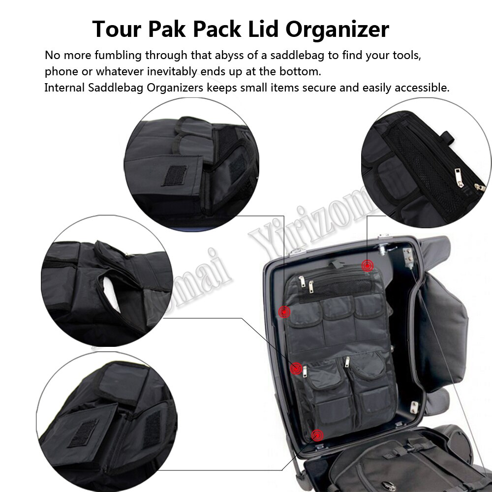 Motorcycle Tour-Pak Lid Fitted Lining with Organizer Storage Pocket Saddlebag For Harley Touring Road King FLHX