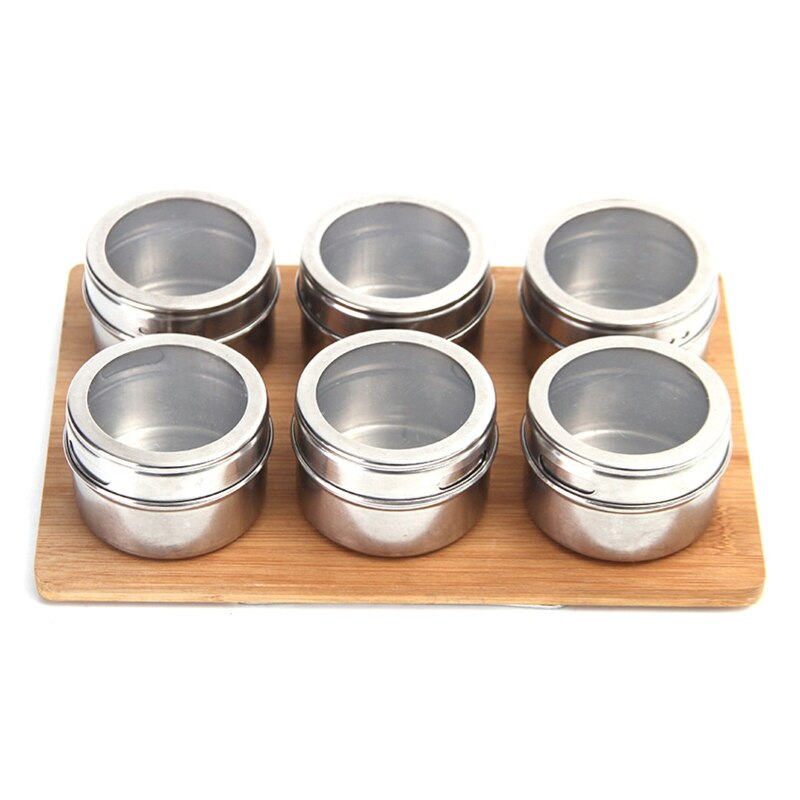 Magnetic Spice Tins with Clear Shaker Lids Stainless Steel Pepper Storage Jars Condiment Bottle Kitchen Herb Tool Seasoning Can