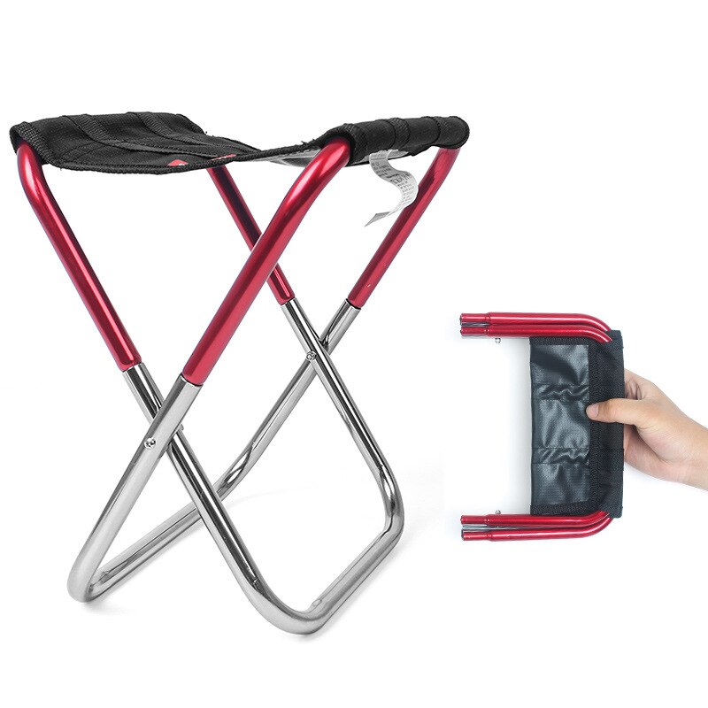 Silla plegable de aluminio portátil asiento de Taburete pesca al aire libre Camping Picnic acolchado silla plegable al aire libre pesca: Red