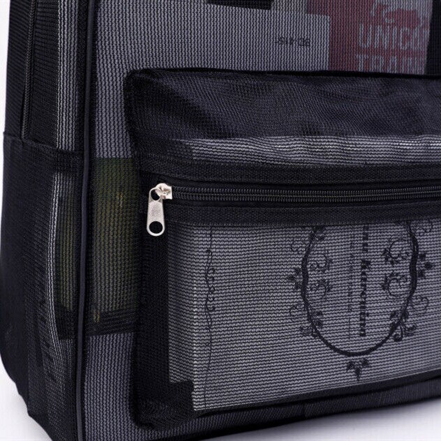 Mulheres Homens Malha Mochila Dobrável Ver Através do Livro de Escola Saco de Viagem Praia Casual Ginásio Mochila Pacote Ombro Preto Claro