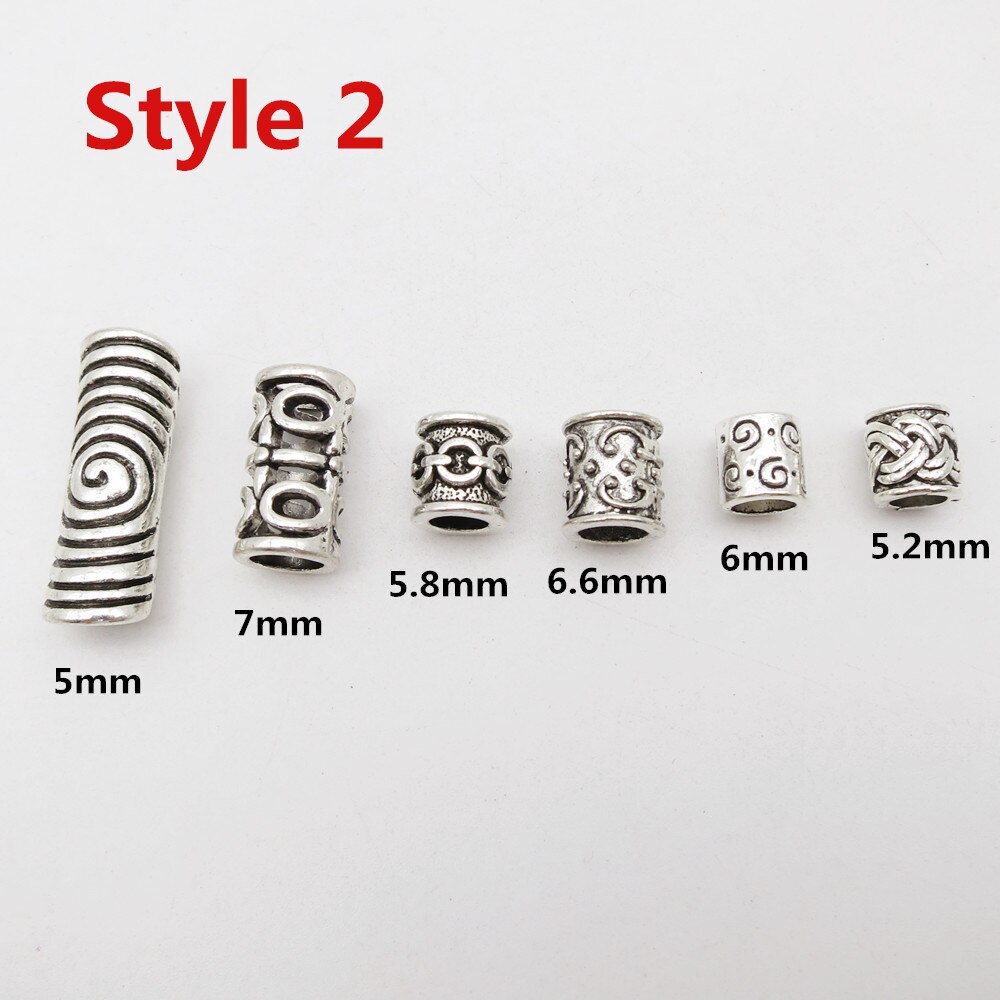 6 st/pack mix metall silver uppsättning hår fläta dreadlock pärlor ringar tubtillbehör ca 4.5mm-5.9mm hål
