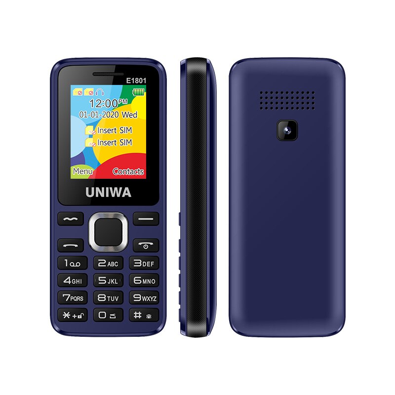 Uniwa E1801 ミニ携帯電話デュアル sim 2 グラム gsm SC6531E バー機能 800 mah 0.08MP 学生のための長老バイブレータートーチ携帯電話: Standard / 青い