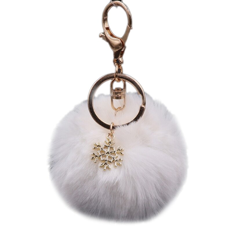 2021 nowy Pom Pom brelok z wisiorek w kształcie płatka śniegu Charms Furry puszyste pluszowe brelok z piłką