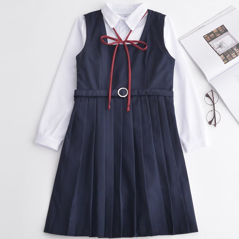 Estudante japonês jk uniforme cabo saia blusa branca vestido colete de marinheiro uniforme de classe uniforme escolar terno