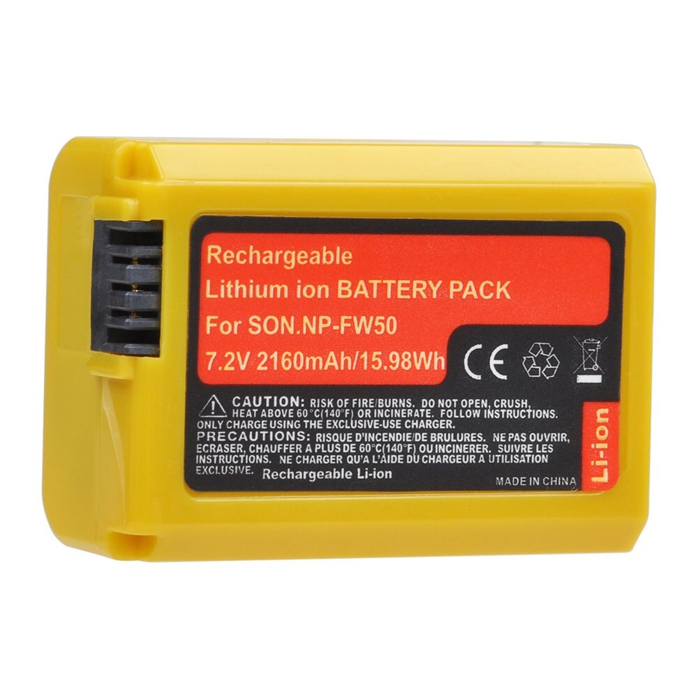 2160 mah gult np -fw50 batteri til sony np  fw50, a6000, a6500, a6300, a6400, a7, a7ii, a7r ii , a55,  nex -3n, rx10 iii , rx10 mk iv: 1x batterier