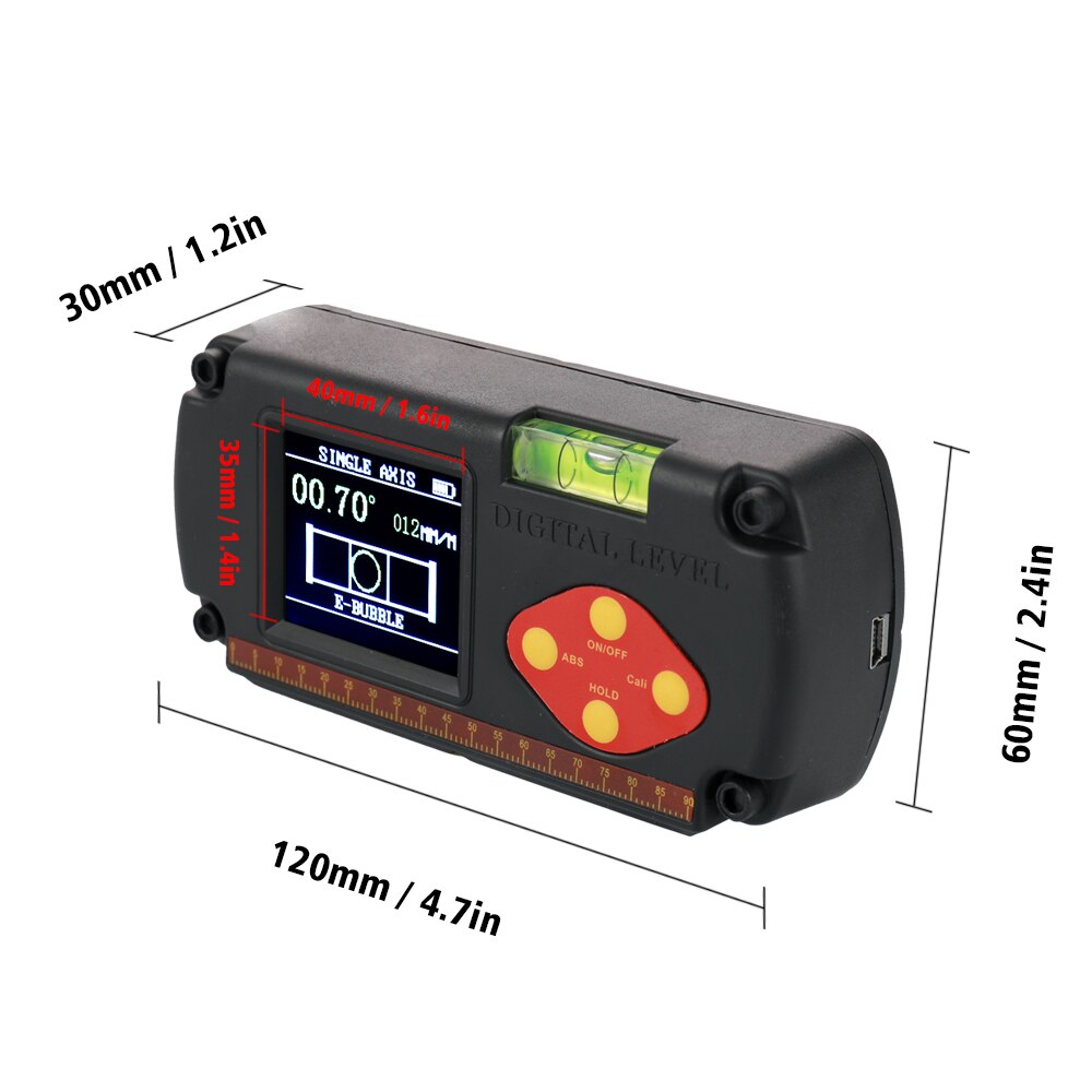 Digital Level with USB Cable LCD Dual-axis Angle Ruler Digital Level Inclinometer 0.1° Accuracy and Built-in Lithium Battery