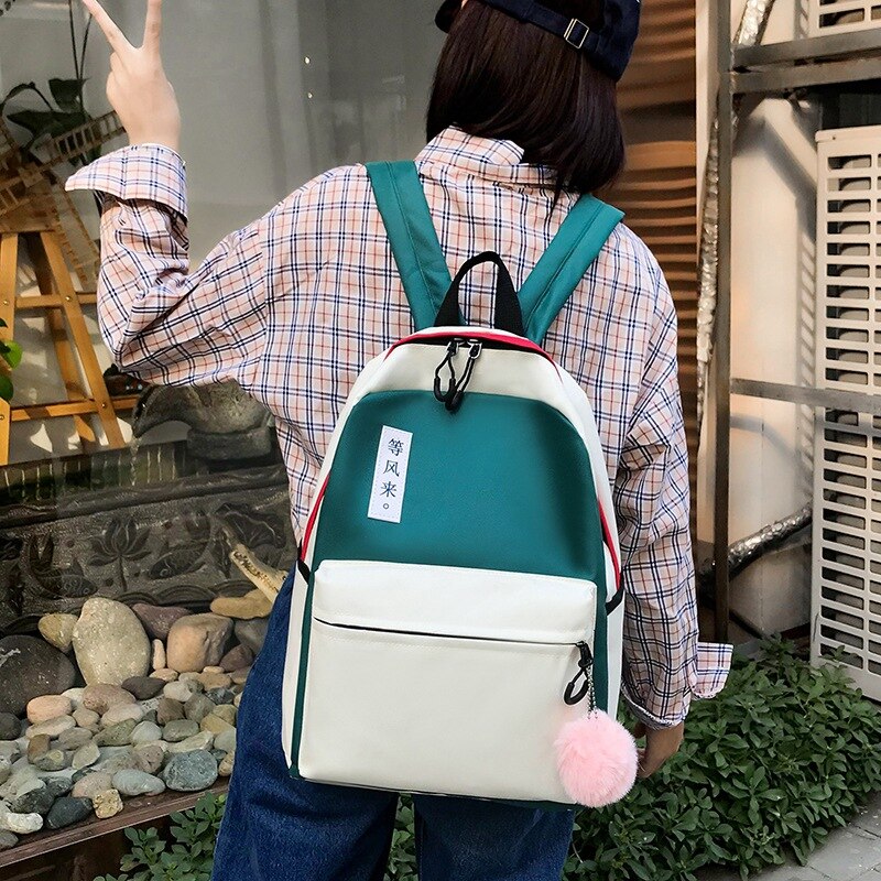 Conjunto de lona feminino, conjunto de lona, mochila feminina, grande capacidade, de viagem, escola, com caixa de lápis, bolsa para laptop diária