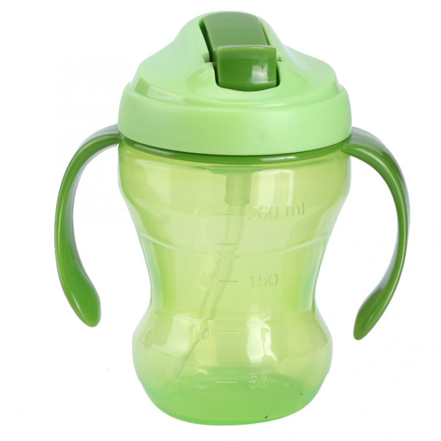 260ml baby drikke kopper vandflasker skridsikre lækagesikre spædbørn lærer at drikke sugerør flaske drikke sippy en kop: Grøn
