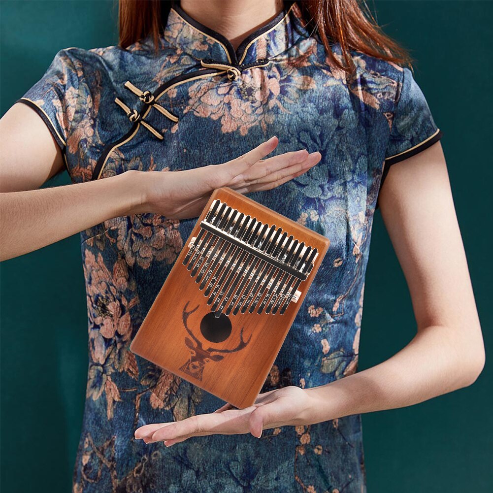 17 Toetsen Kalimba Wood Thumb Piano Muziekinstrument Kits Met Hamer Sticker Acacia Mahonie Xylofoon Voor Kind Volwassen