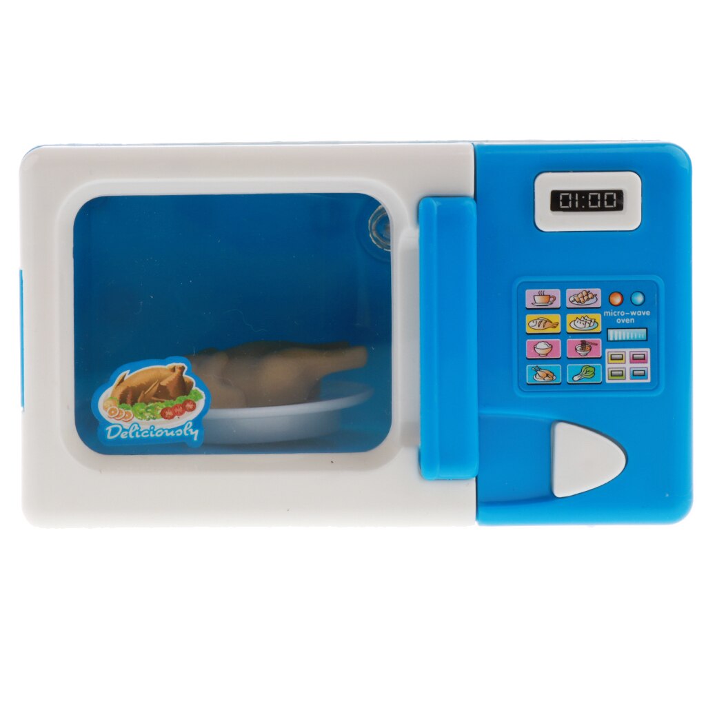 Mini Blue Microwave Oven Pretend Play Home Appliance Toy For Boys & Girls