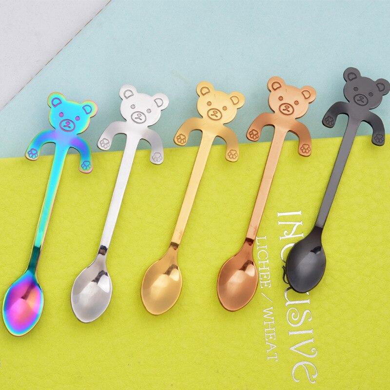 Stainless Steel Cat Bear Coffee Spoons Strring Spoon Long Handle Teaspoon Tea Spoon Dessert Scoop Tableware Gold Cutlery
