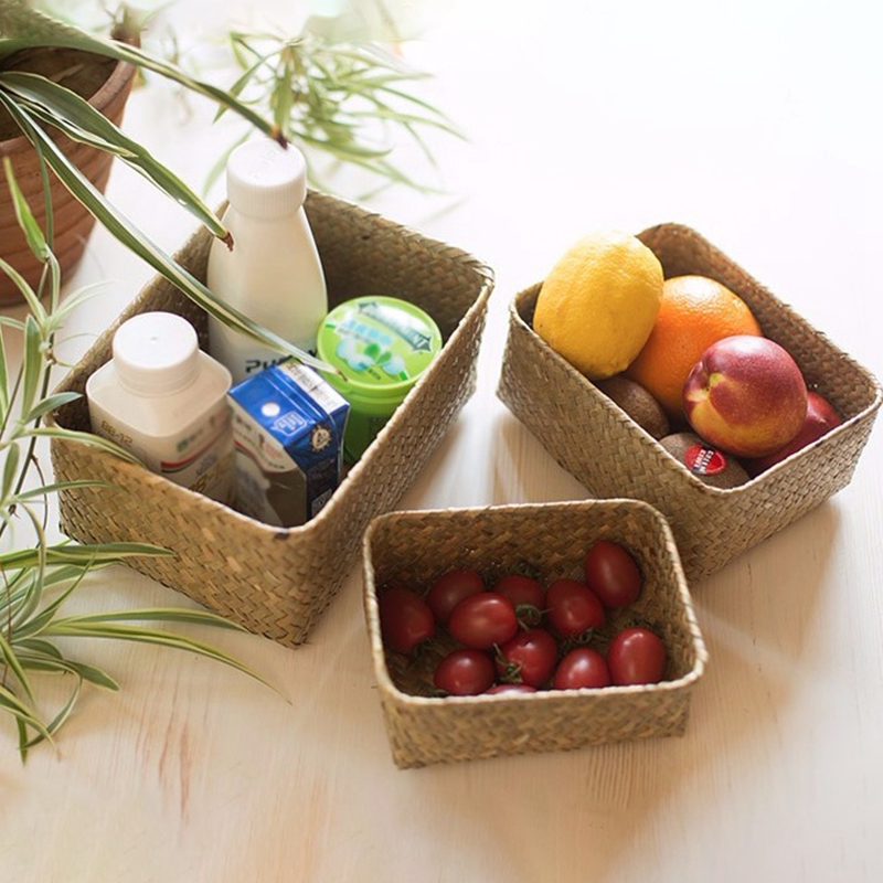 Cesta de almacenamiento tejida para desayuno, cesta de Picnic hecha a mano, organizador de artículos diversos para el hogar, cestas de almacenamiento de flores y frutas, contenedor de escritorio