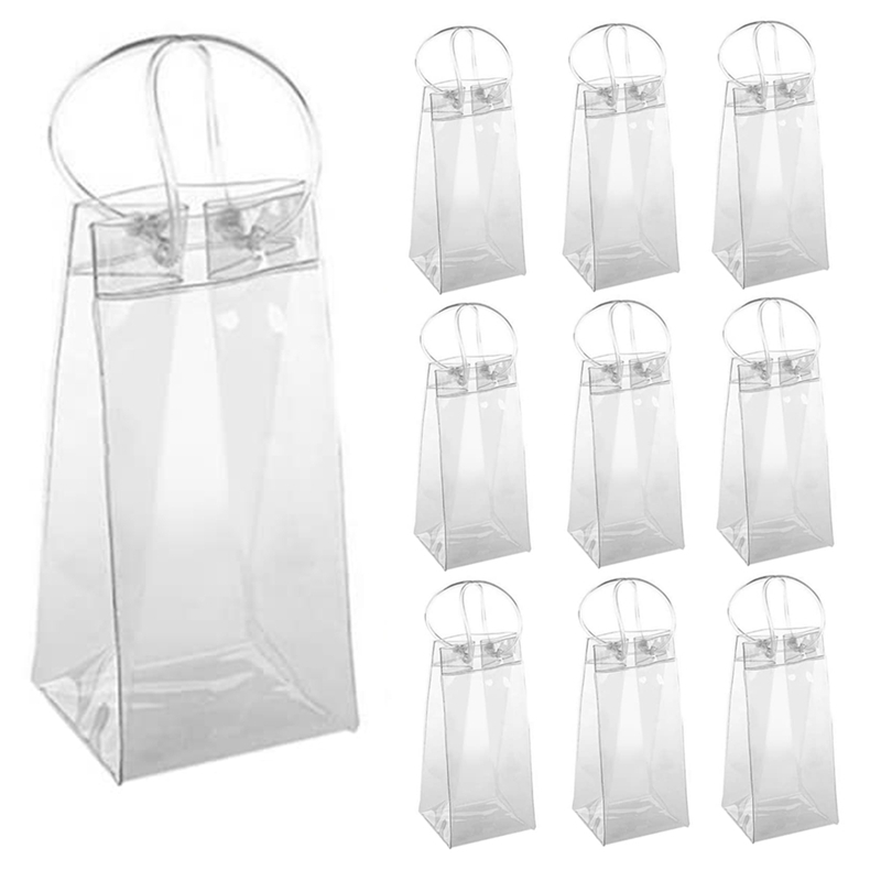 Bolsa de PVC transparente para enfriar botellas de vino, bolsa de hielo portátil con asa, paquete de 10 unidades: Default Title