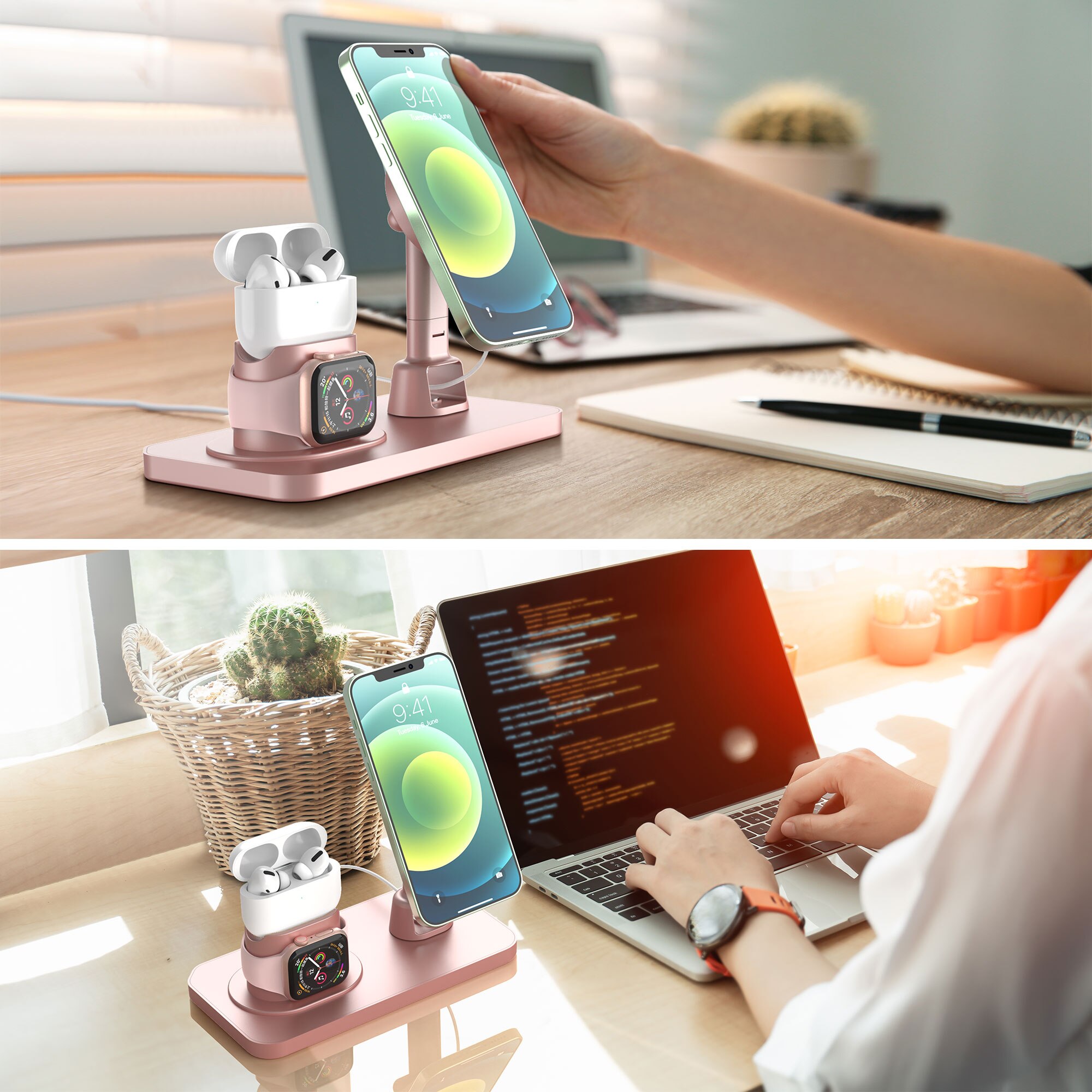 3 in 1 magnetisk trådløs lader for magsafe hurtigladestasjon iphone 12 mini pro max for klokke airpods ladere stativ dock