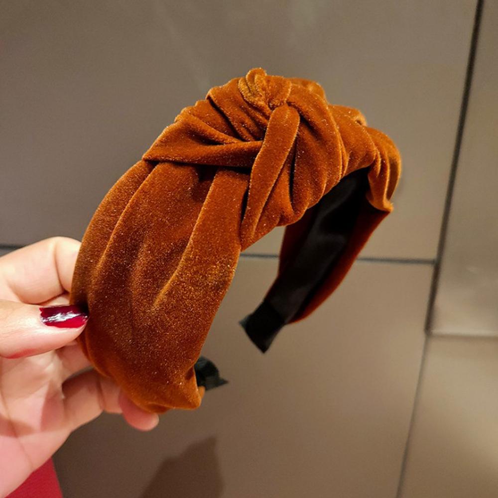 Proly kvinder hårbånd efterår vinter turban bred side blød gylden fløjl pandebånd til voksen solid klassisk hovedbeklædning