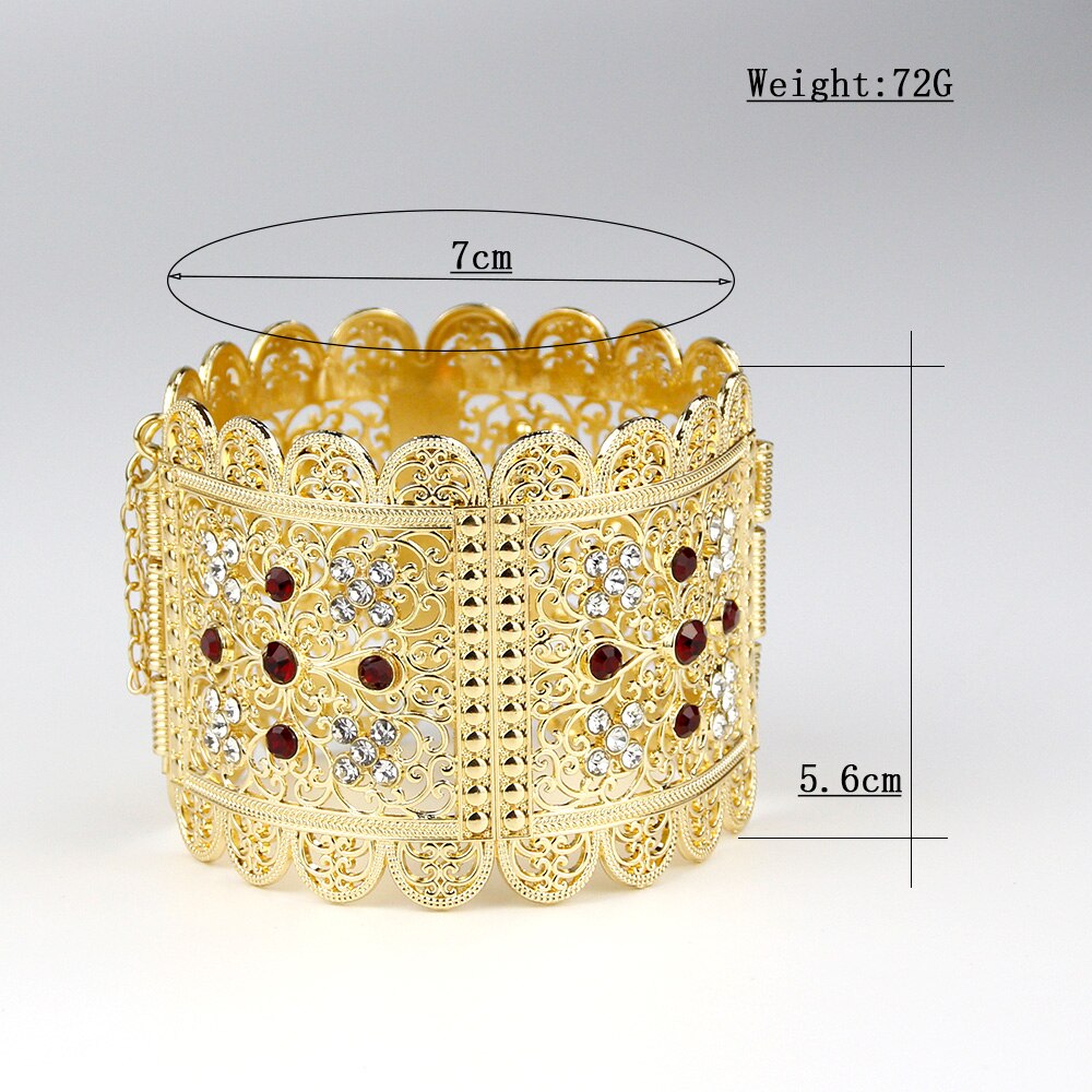 Sunspicems – Bracelet algérien marocain pour femmes, couleur or, grande taille, manchette en fleur de cristal, ethnique indienne, bijoux de mariage
