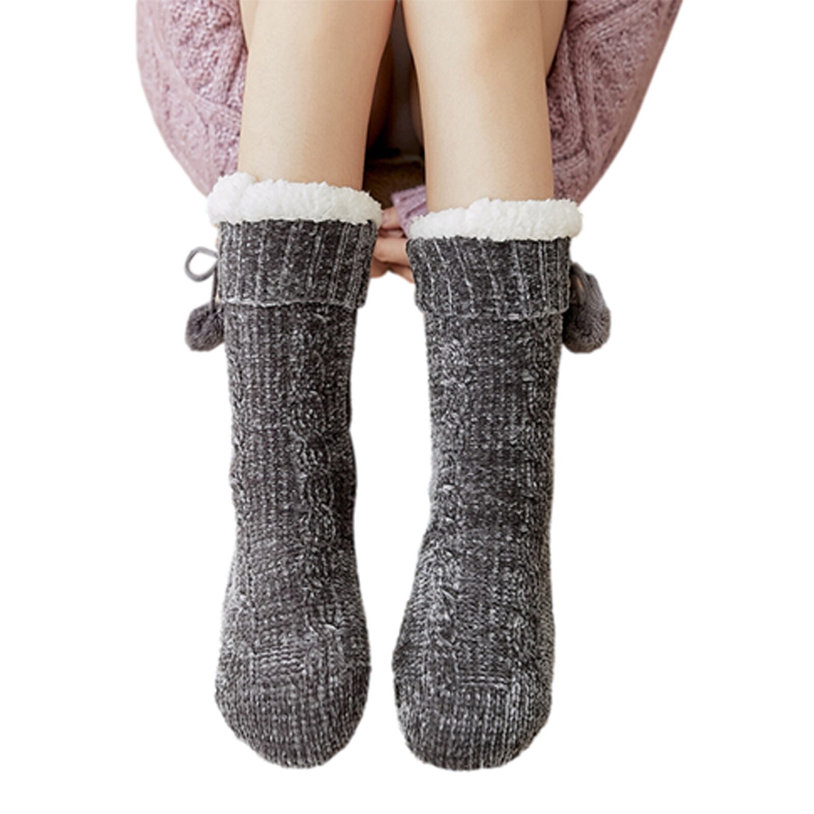 Winter Warm Soft Fluffy Ball Bed Socks Ladies Women Home Floor Slipper Coral Velvet Fleece Sock Winter Floor Boots: A