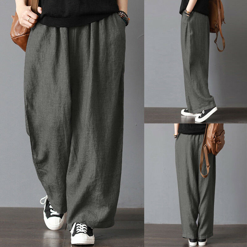 Herre bukser med brede ben i bomull, sommer løs fritidsform rett stretch bloomers bukser harem plus size klær s -3xl
