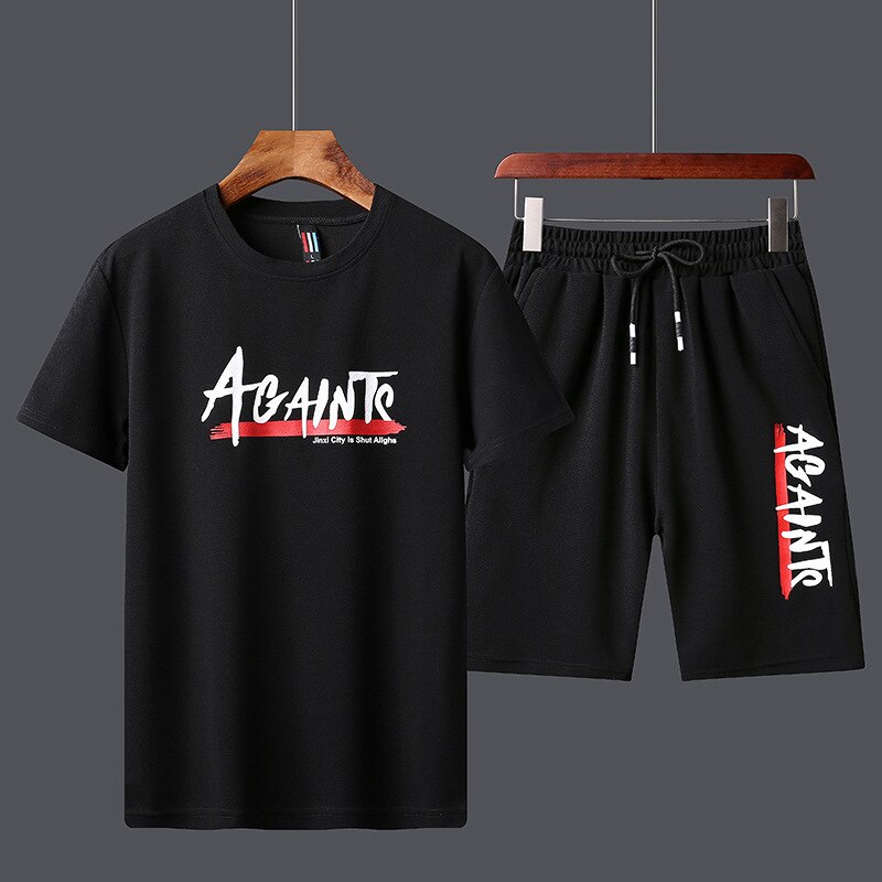 Træningsdragt til mænd sommertøj sportstøj todelt sæt t-shirt shorts mærke træningstøj mænd sweatsuit sportsdragt mand