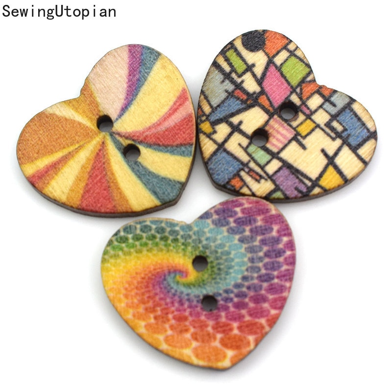 50 Stuks 25Mm Houten Knop Hartvorm 2-Hole Houten Knopen Kledingstuk Accessoires Naaien Diy Voor Baby Kleding knop Zak