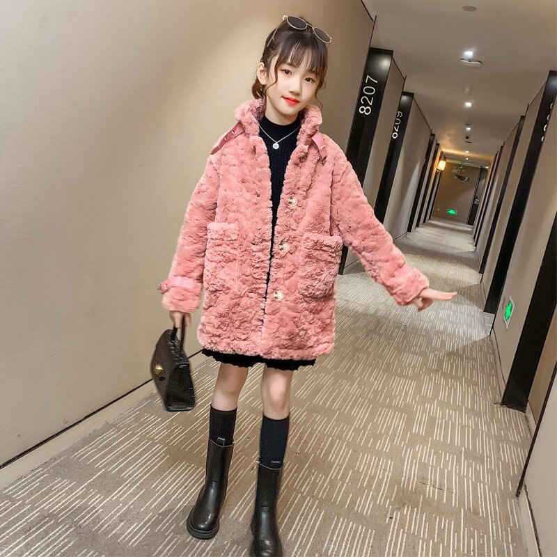 Herfst winter kinderen harige jas dikke windjack wol effen kleding tieners kinderen bovenkleding 4 to 13 jaar oud