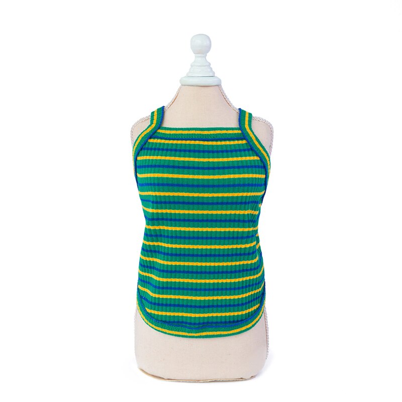 chien vêtements chiot gilet Camisole mignon arc-en-ciel rayé T-shirt été chien vêtements chemise Ropa Perro: green / L