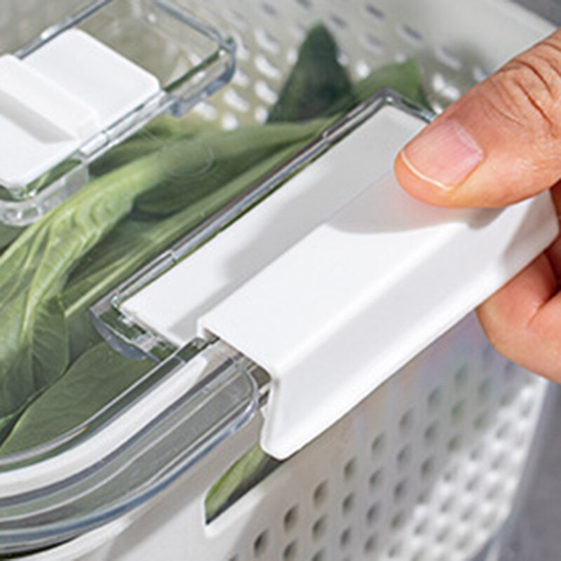 Cesta de drenagem alimentos fresco-mantendo armazenamento caixa de lavagem de plástico frutas e vegetais dreno cesta geladeira organizador