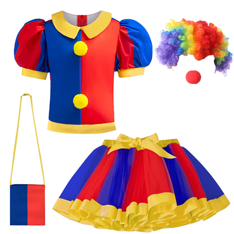 Children Clown Cosplay Costume Halloween Role Play Costumes Stage Performance Sets Girls Theme Party Skirt Suit: S / Red